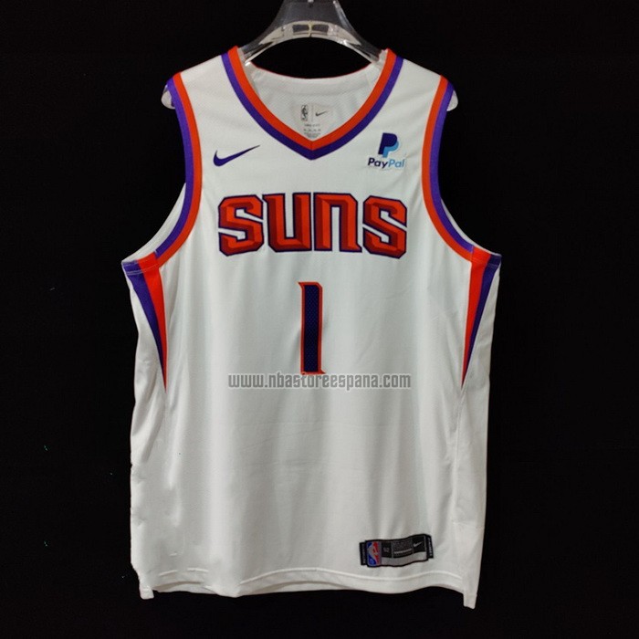 Camiseta Phoenix Suns Devin Booker NO 1 Association Autentico 2021 Blanco